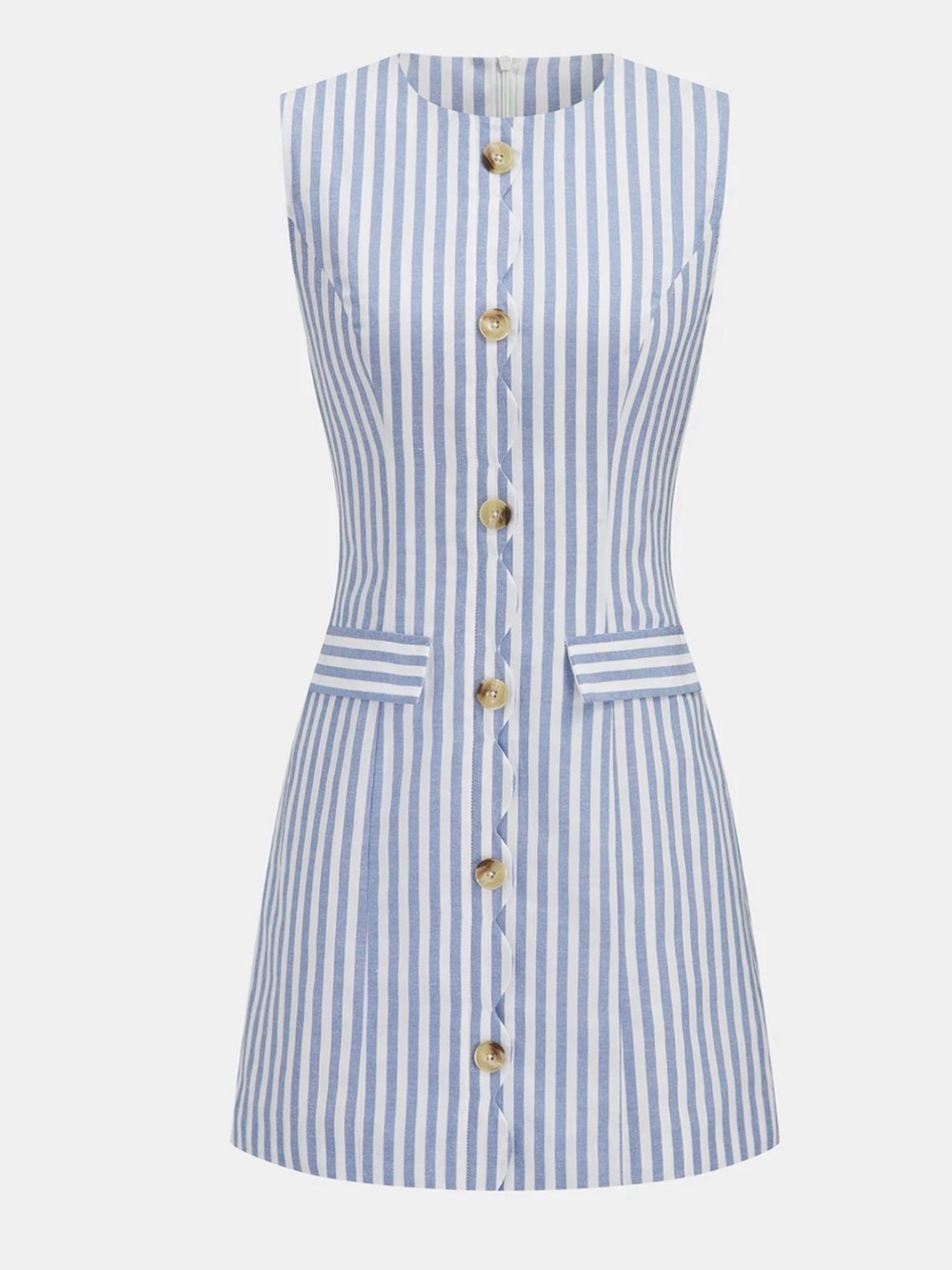 Commense Scallop Trim Striped Sleeveless Mini Dress - Picture 2 of 4